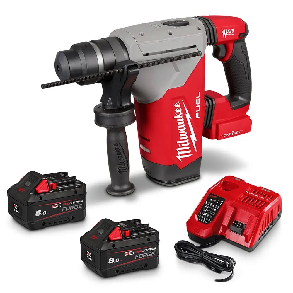 MILWAUKEE 18V FUEL Brushless 28mm 2 x 8.0Ah SDS Plus Rotary Hammer w/ ONE-KEY Kit M18FHP-802FC