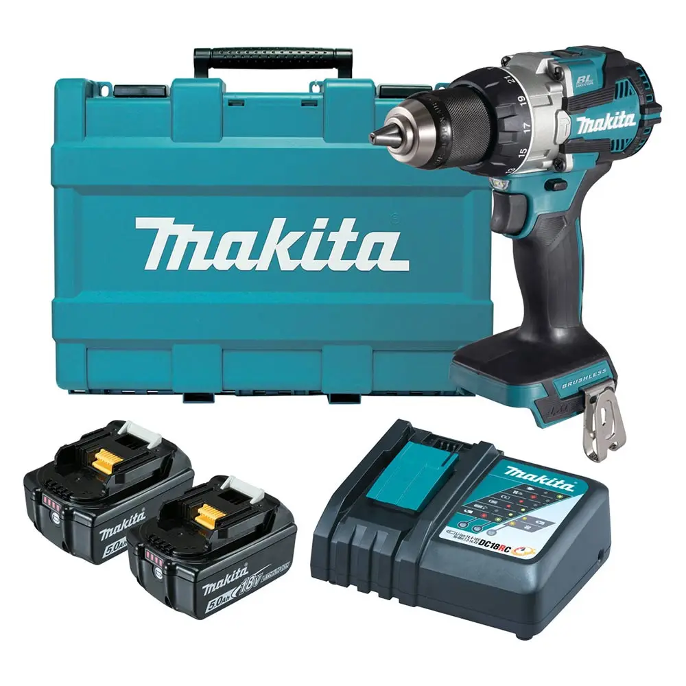 MAKITA 18V Brushless 2 x 5.0Ah 13mm Hammer Driver Drill Kit DHP489RTE