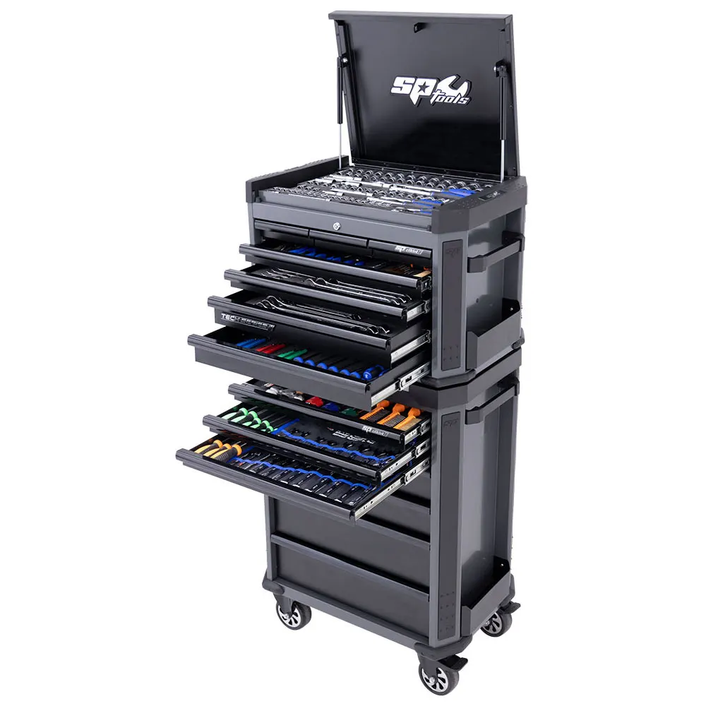 SP TOOLS 14 Drawer Metric/SAE Tech Series Tool Kit Diamond Black - 629 Piece SP50444D