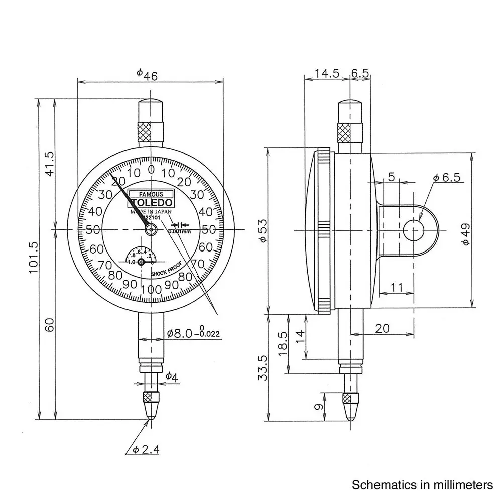 TOLEDO 0.001 x 1mm Analogue Dial Indicator 322101