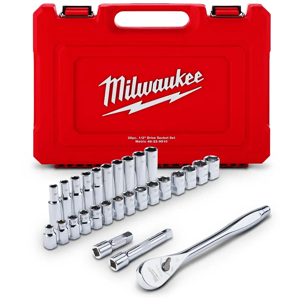 MILWAUKEE 1/2" Drive 28 Piece Metric Ratchet & Socket Set 48229510