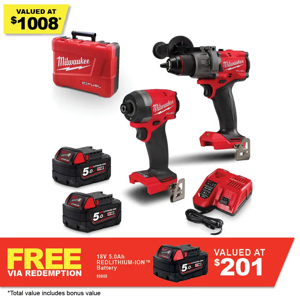 MILWAUKEE 18V FUEL 2 Piece 2x5.0Ah Combo Kit Power Pack M18FPP2AA3502C