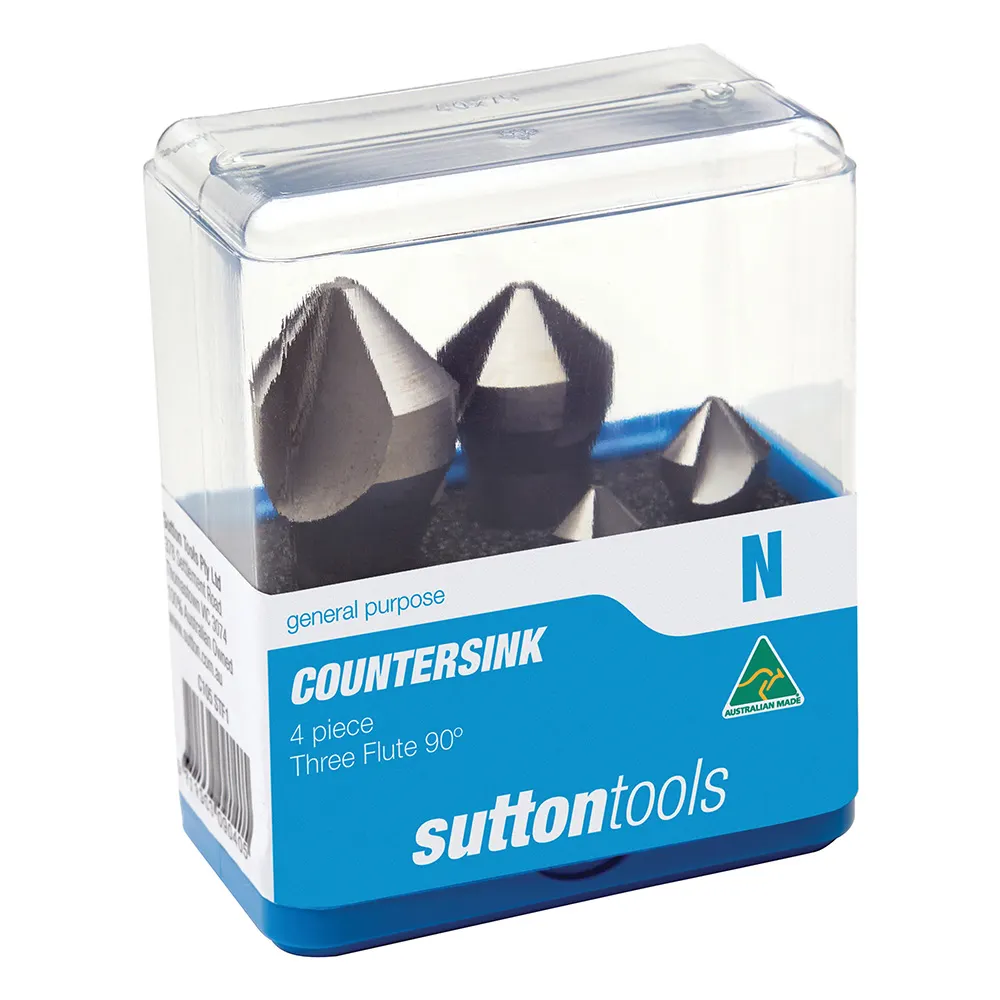 SUTTON 10-28mm 90-deg 3-Flute Bit HSS Countersink Metal Set 4 Piece C105STF1