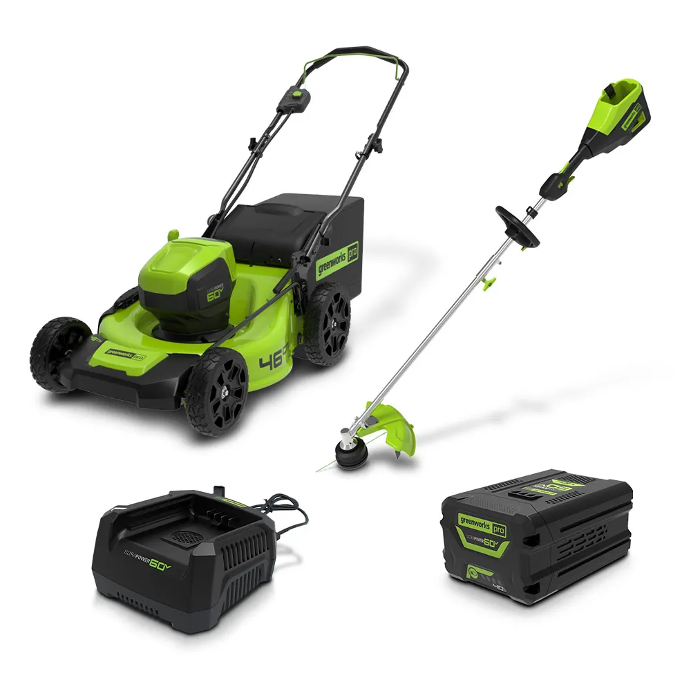 GREENWORKS 60V Brushless 1x4.0Ah 460mm (18") Steel Deck Lawn Mower and Multi-Tool with Line Trimmer Attachment Kit 1305907AU