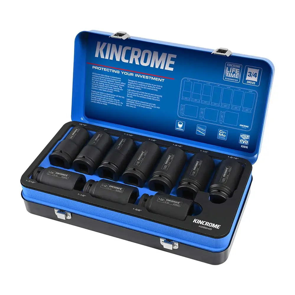KINCROME 10 Piece 3/4" Drive 15/16" - 1.15/8" AF Deep Impact Socket Set K28245