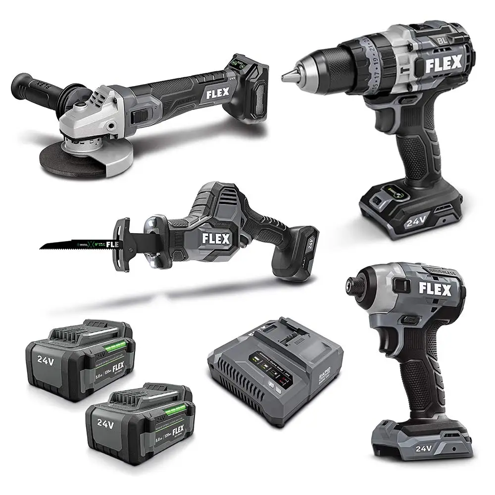 FLEX 24V Brushless 4 Piece 2 x 5.0AH Combo Kit FXMA407-2C