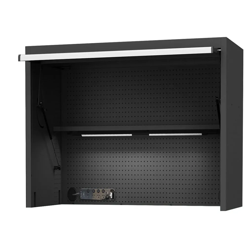 SP TOOLS 59inch USA Sumo Series Wide Power Top Hutch - Shelf, Pegboard, Light - Black/Chrome SP44730
