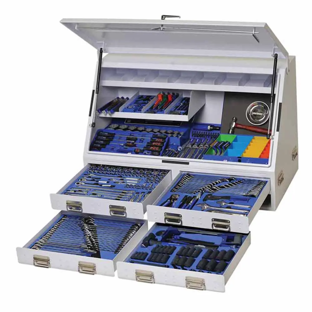 KINCROME 386 Piece 1/4, 3/8 And 1/2 Inch Drive Upright Truck Box Tool Kit White K1257W