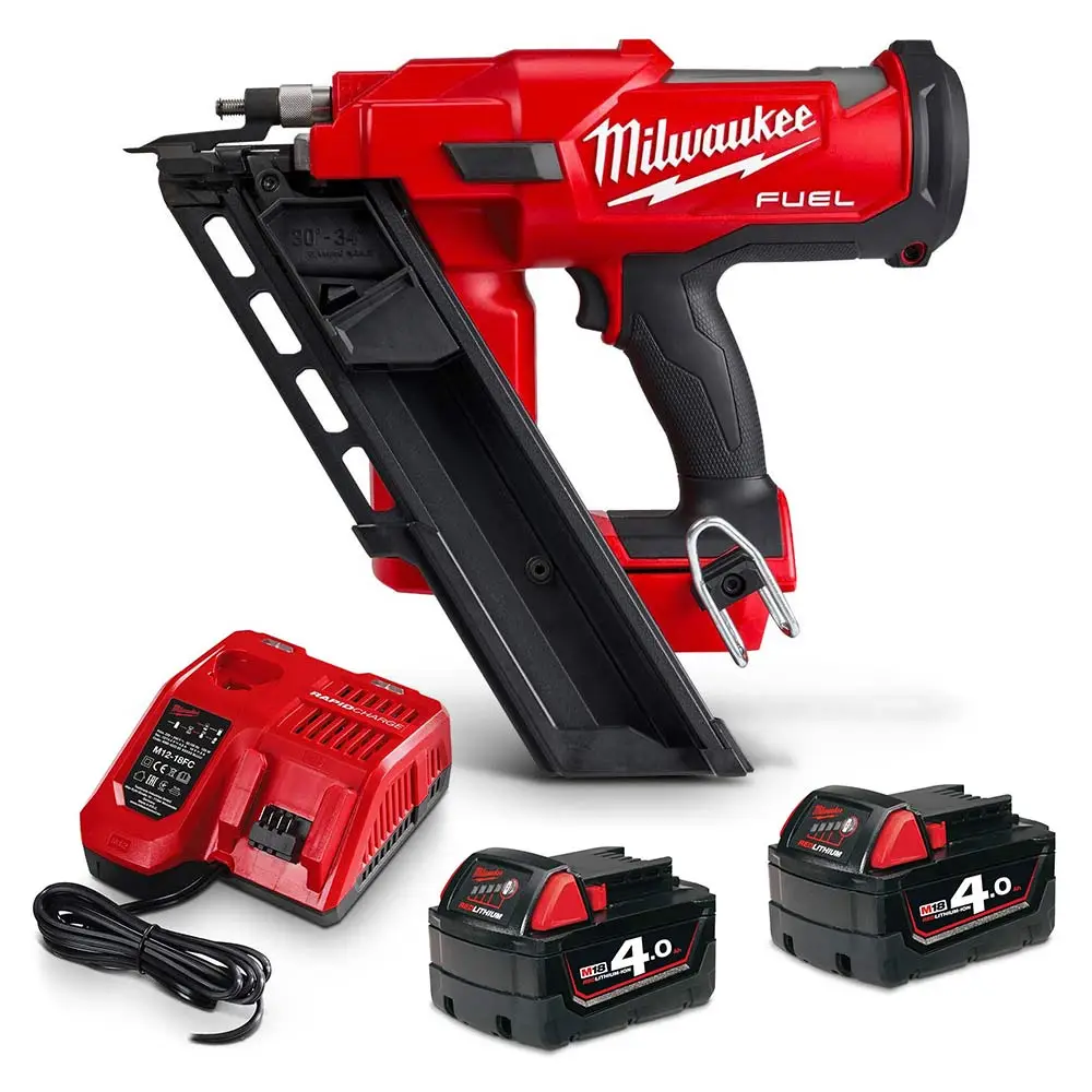 MILWAUKEE 18V Brushless 2 x 4.0Ah FUEL 30° - 34° Framing Nailer Kit M18FFN402C