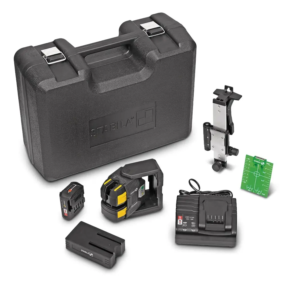 STABILA LAX500G 12-V Crossline Laser Level With Battery/Charger �?Green 7 Piece Set 19986