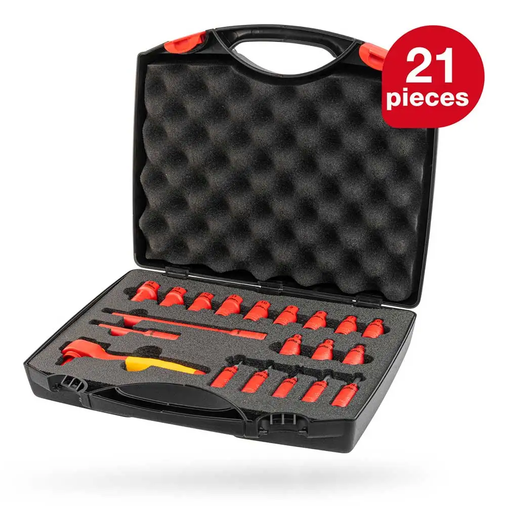 WIHA 1/4inch 4-14mm Drive Insulated Socket Set - 21 Piece 43025