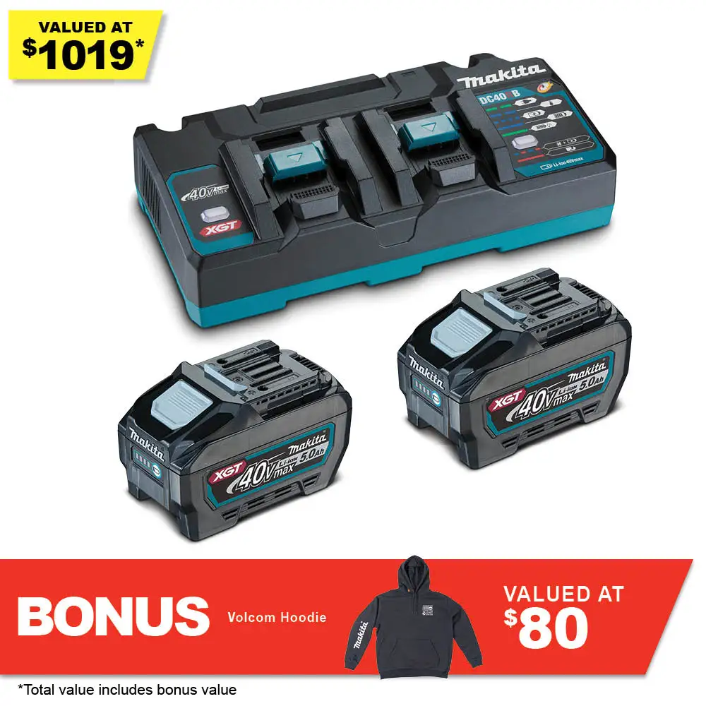 MAKITA 40V Max XGT 2 x 5.0Ah Battery and Charger Pack 1913Y7-1