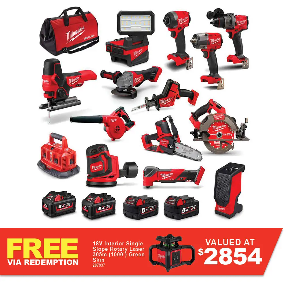 MILWAUKEE 18V Fuel Brushless 13 Piece 2 x 5.0/2 x 6.0Ah Combo Kit M18FPP13B4564B