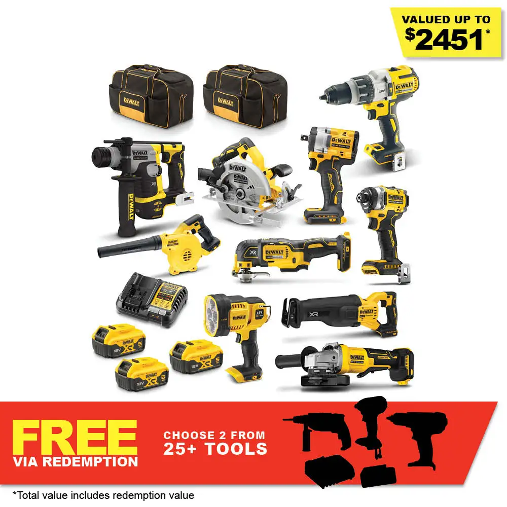DEWALT 18V 10 Piece 3 x 5.0Ah XR Combo Kit DCZ1085P3-XE