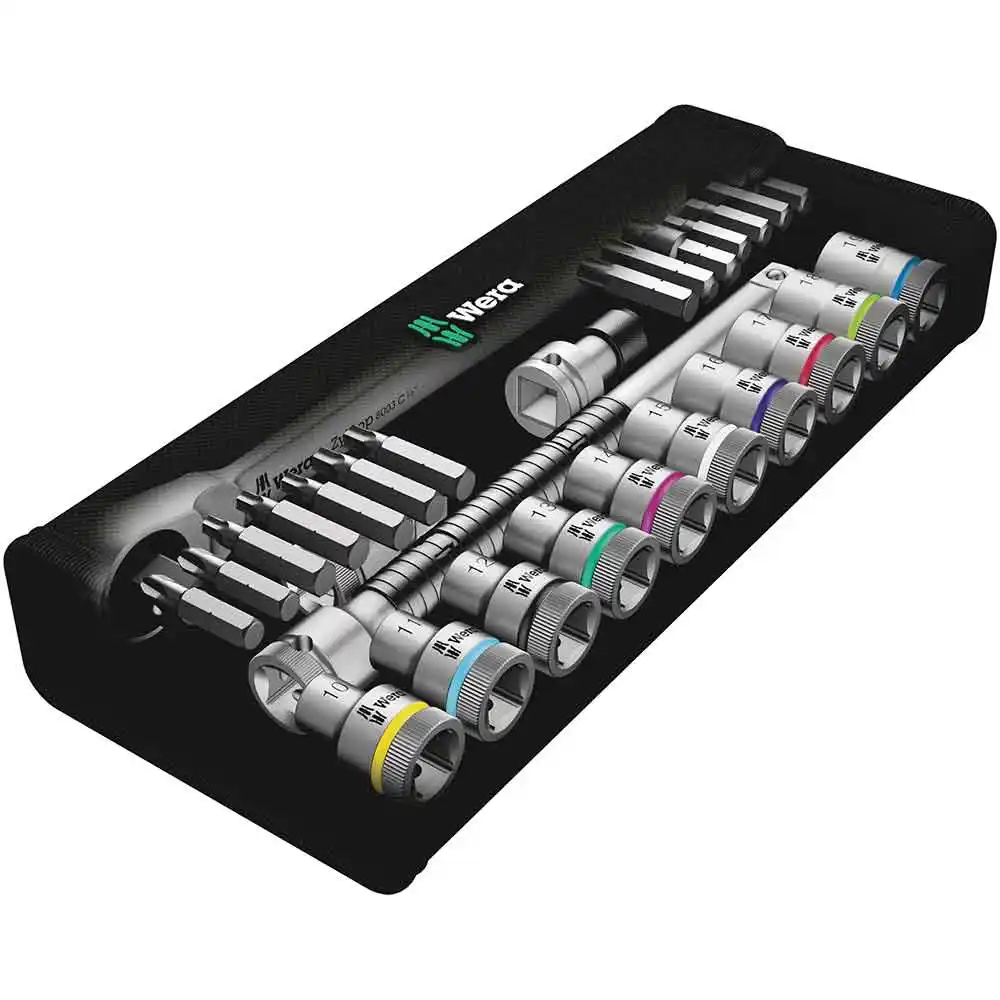 WERA 1/2" Metric Socket Set with Bits, Extender and Adapter - 28 Piece WER004077