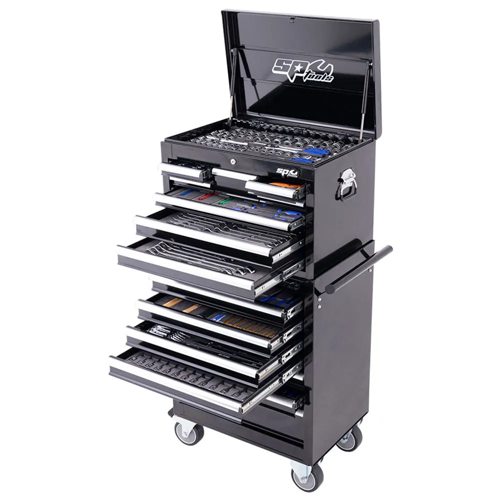 SP TOOLS 14 Drawer Metric/SAE Custom Series Tool Kit Black - 629 Piece SP50165X