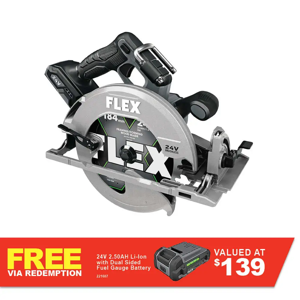 FLEX 24V Brushless 184mm Rear Handle Circular Saw Skin FXA2141R-Z