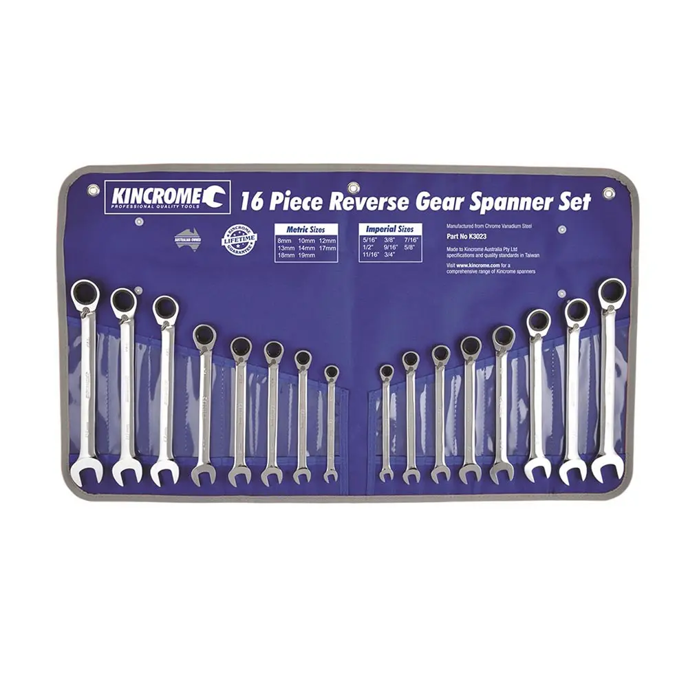 KINCROME Metric & Imperial Reversible Gear Spanner Set - 16 Piece K3023