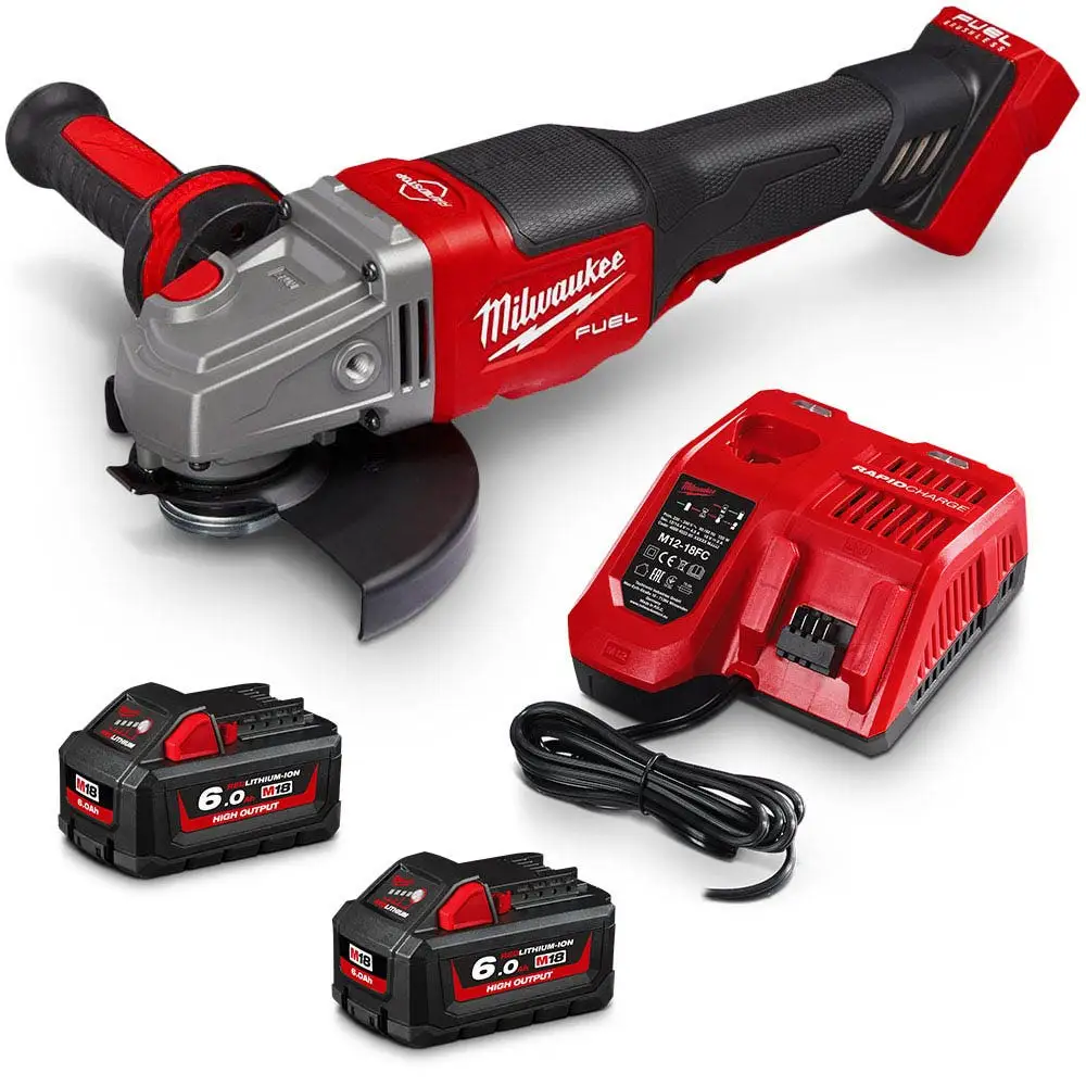 MILWAUKEE 18V FUEL Brushless 2 x 6.0Ah 125mm RAPID STOP Angle Grinder Kit M18FSAG125XPDB-602