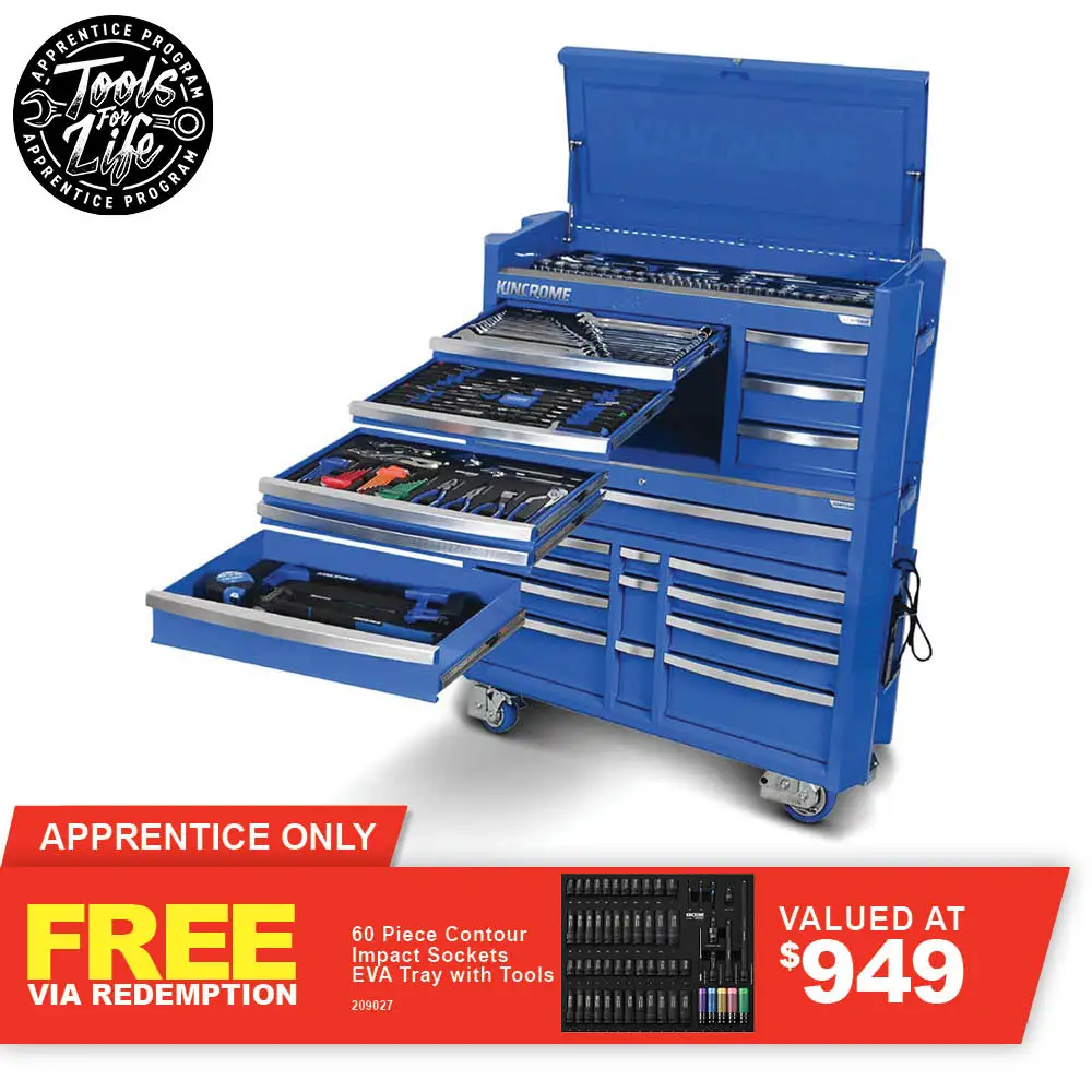 KINCROME Contour TFL Tool Trolley 332 Piece 17 Drawer Blue P1822