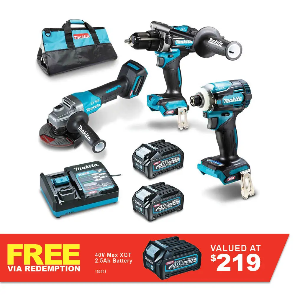 MAKITA 40V Max XGT Brushless 3 Piece 2 x 4.0Ah Combo Kit DK0141G302
