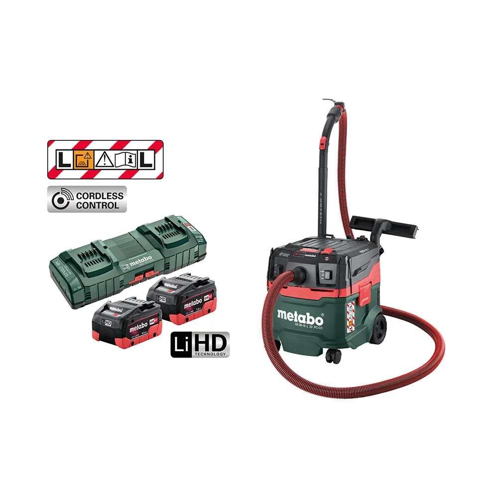 METABO 36V 20L L Class 2 x 5.5Ah Wet/Dry Vacuum AU60207200