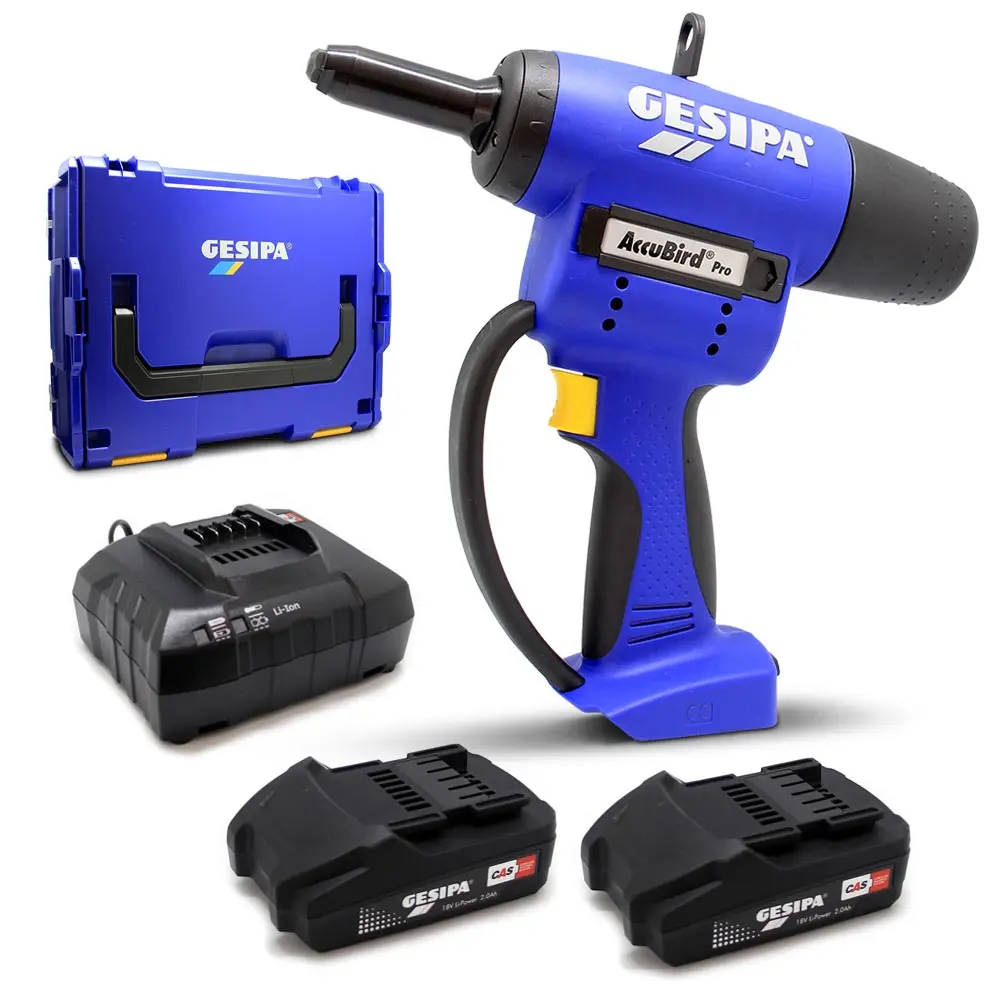 GESIPA Accubird Pro 18V 2 x 2.0Ah 6.4mm Rivet Tool Kit GT-ABPRO-C2