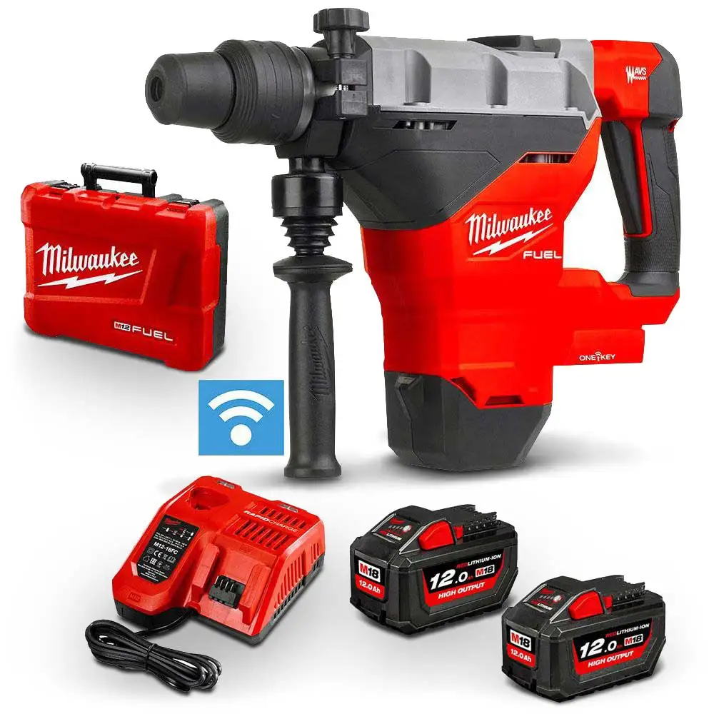 MILWAUKEE 18V FUEL 2 x 12.0Ah 44mm SDS Max Rotary Hammer Kit M18FHM-122C