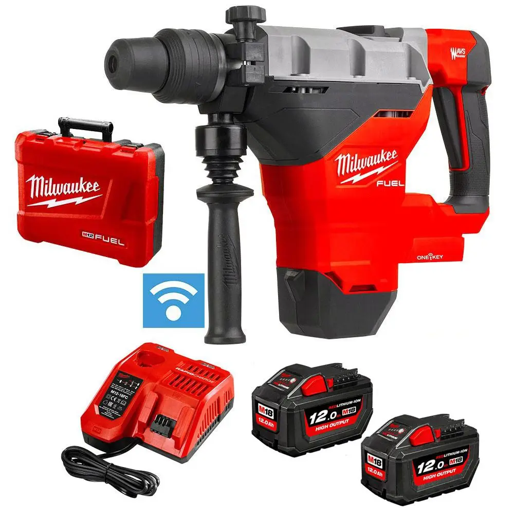 MILWAUKEE 18V FUEL 2 x 12.0Ah 44mm SDS Max Rotary Hammer Kit M18FHM-122C