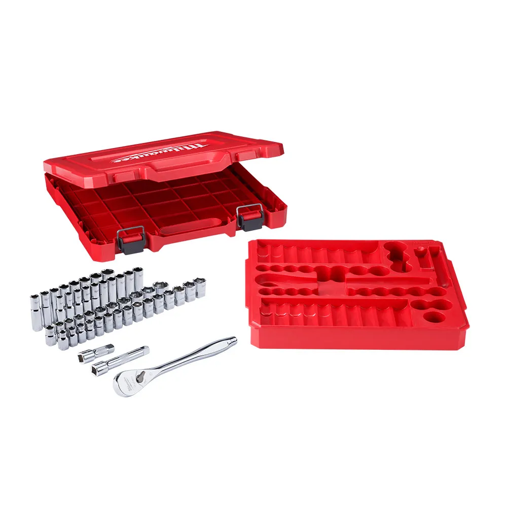 MILWAUKEE 1/2inch Drive 47 Piece Metric and SAE Ratchet and Socket Set 48229010