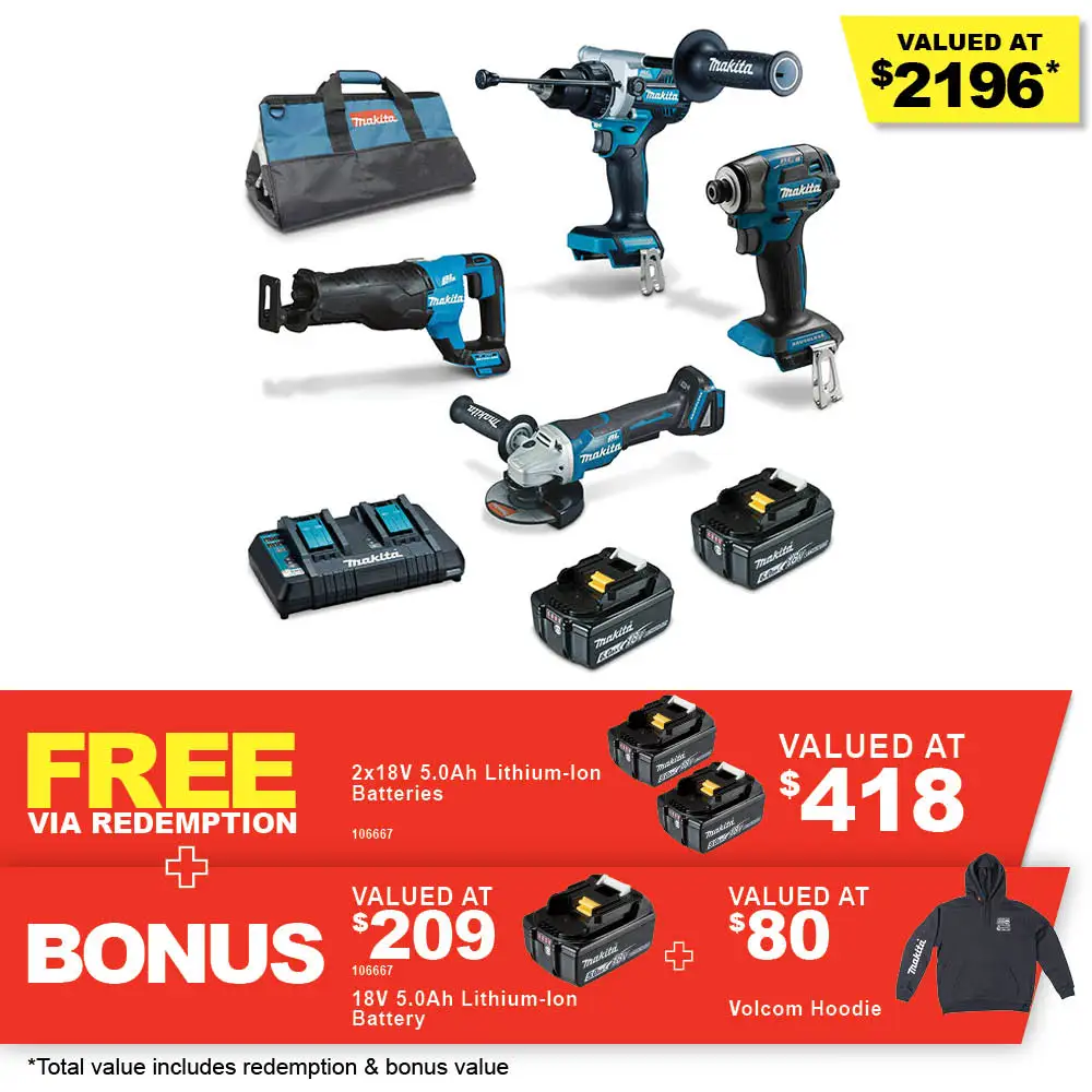 MAKITA 18V Brushless 4 Piece 2 x 6.0AH Combo Kit DLX4188GX1