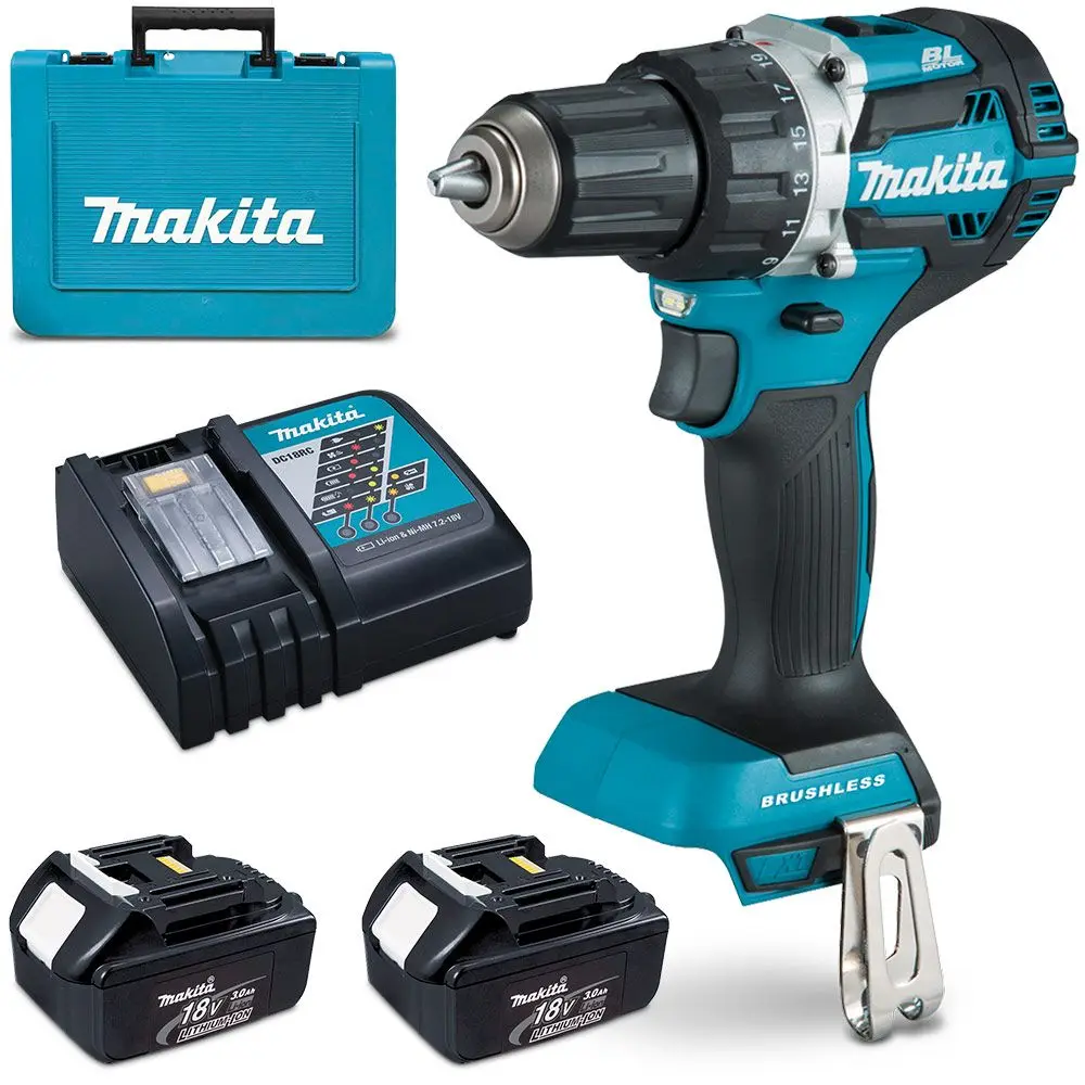 MAKITA 18V Brushless 3.0Ah Li-Ion Cordless Heavy Duty Driver Drill Combo Kit DDF484RFE