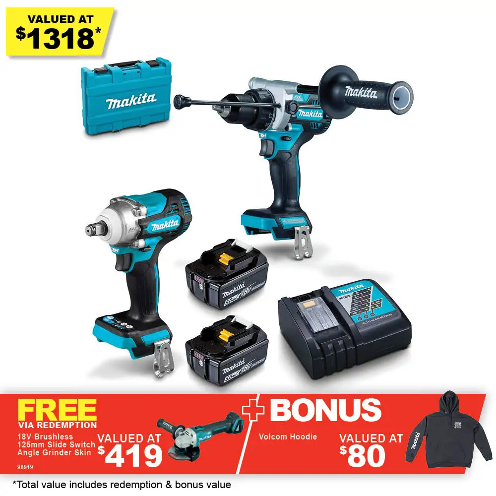 MAKITA 18V Brushless 2 Piece 2 x 5.0Ah Combo Kit DLX2419T