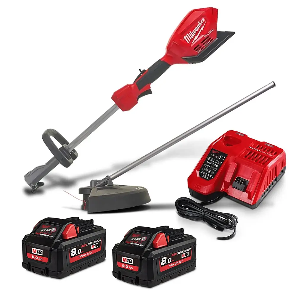 MILWAUKEE 18V FUEL 2 x 8.0Ah Outdoor Power Head with Line Trimmer Attachment Kit M18FOPHLTKIT802