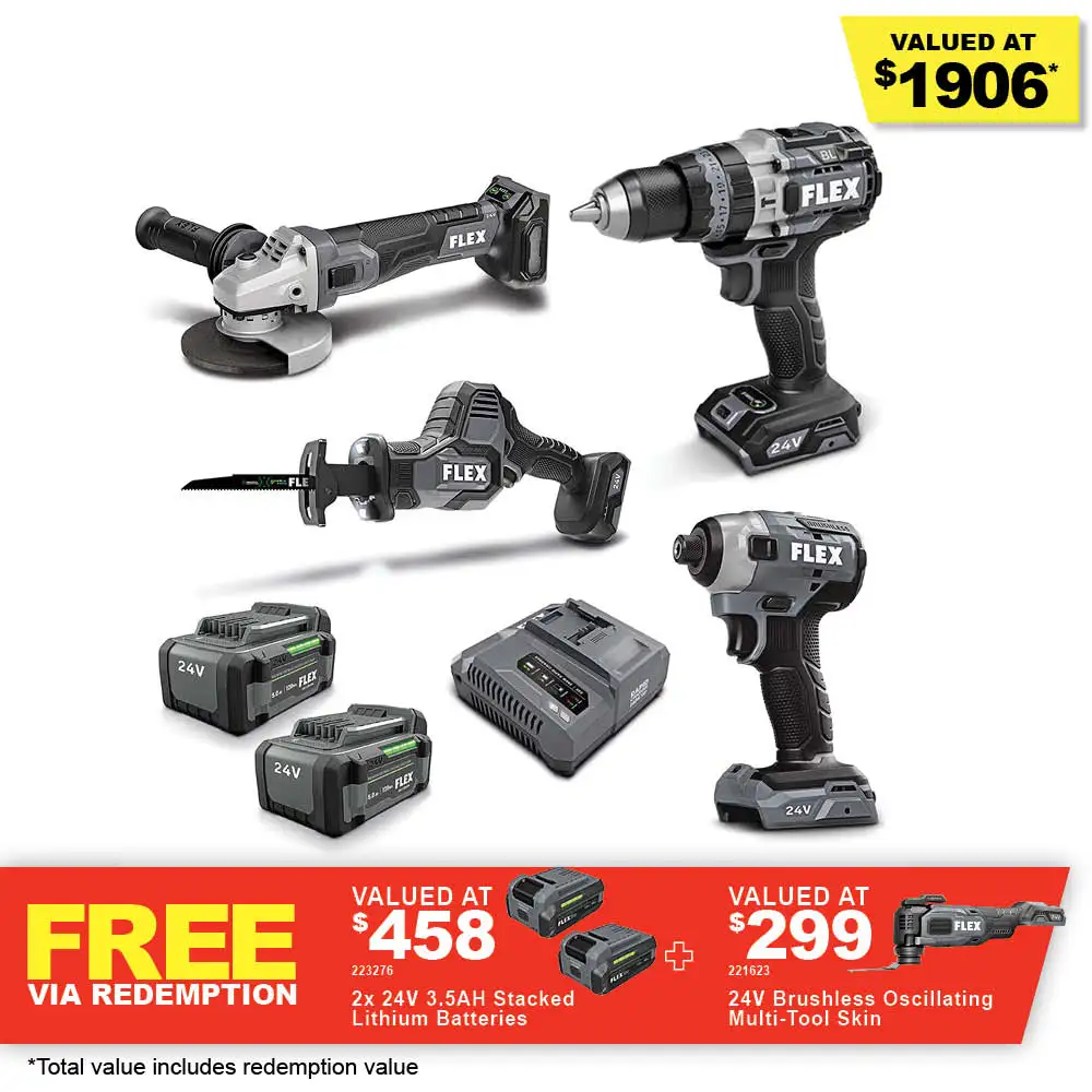 FLEX 24V Brushless 4 Piece 2 x 5.0AH Combo Kit FXMA407-2C