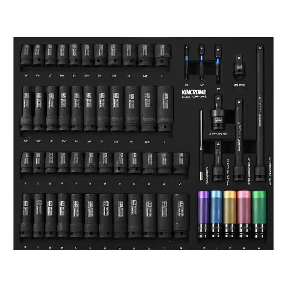 KINCROME Contour Impact Sockets EVA Tray With Tools - 60 Piece EVA906T