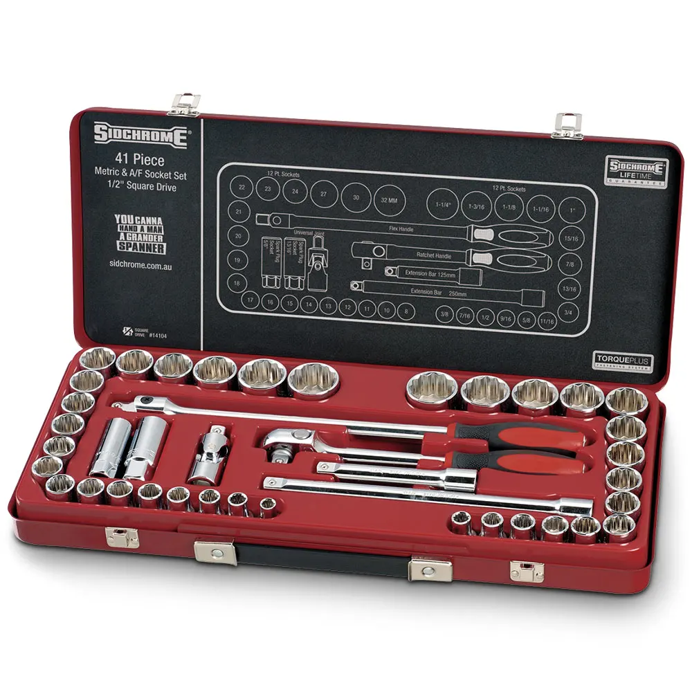 SIDCHROME 1/2inch 41Pc AF/Met 3/8inch-1 1/4inch, 8-32mm Socket Set SCMT14104