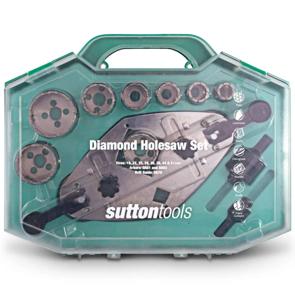 SUTTON 19-51mm Diamond Grit Holesaw Set w. Guide - 11 Piece