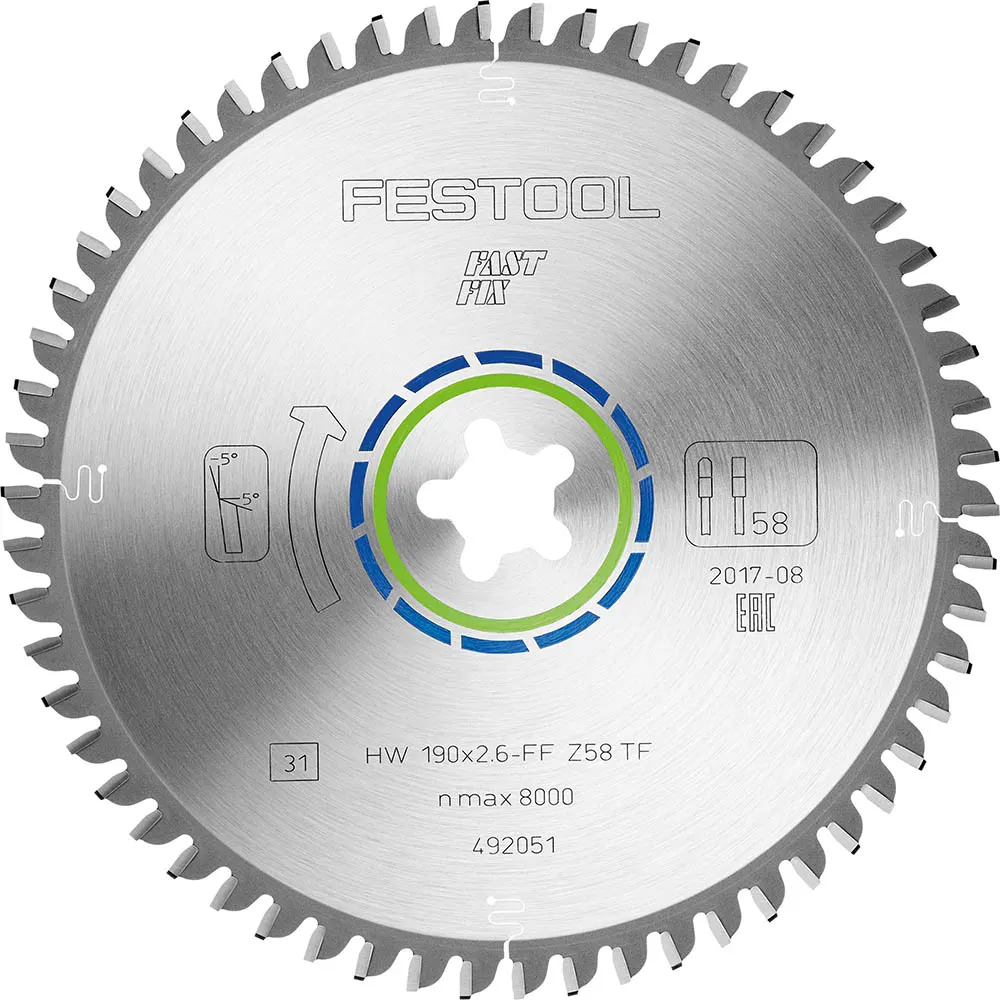 FESTOOL 190mm 58T TCT Circular Saw Blade for Non-Ferrous Metal Cutting - FAST FIX