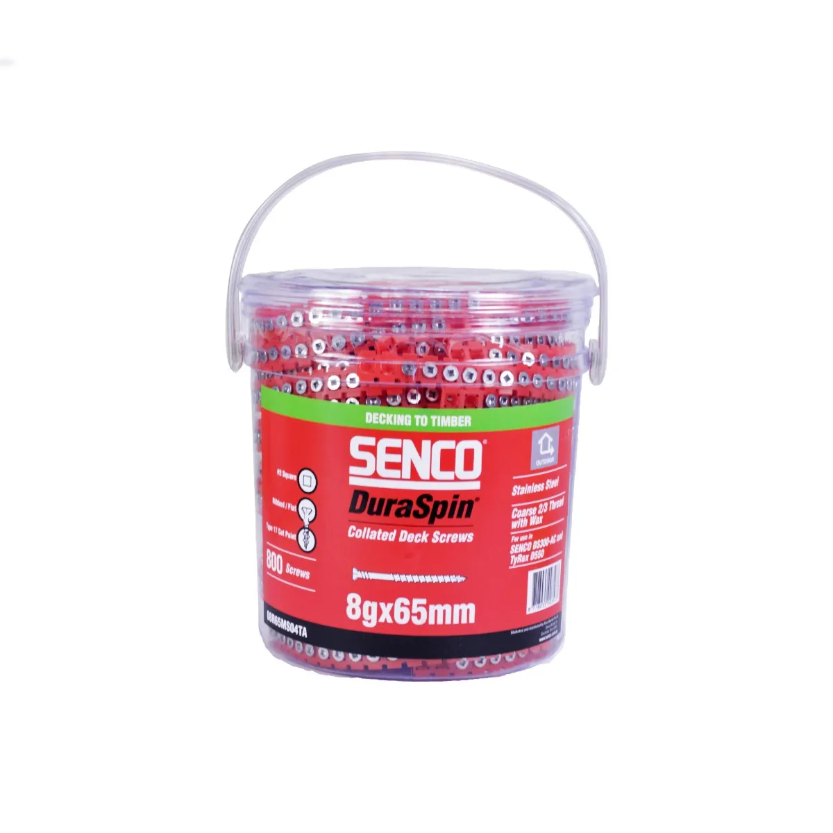 SENCO Collated Screws 304 Grade Stainless Steel 8 Gauge 65mm Tub of 1000 8R65MS04T