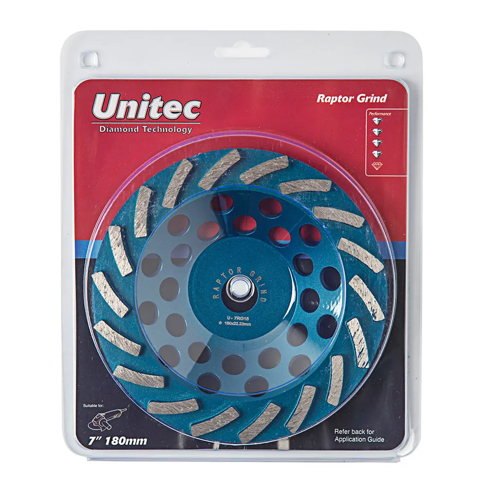 UNITEC 180mm 18-Segment Spiral Diamond Grinding Cup - RAPTOR U-7RG18