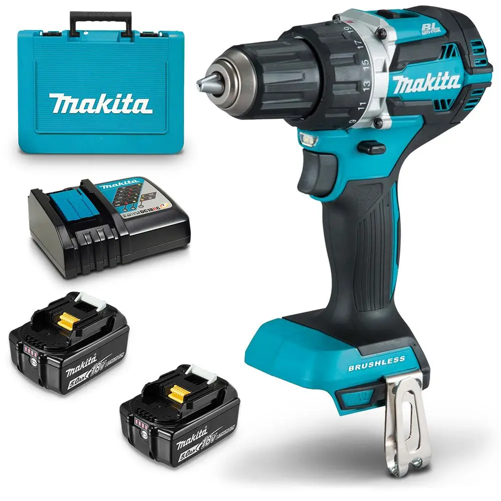 MAKITA 18V Brushless 2 x 5.0Ah 13mm Heavy Duty Driver Drill Kit DDF484RTE