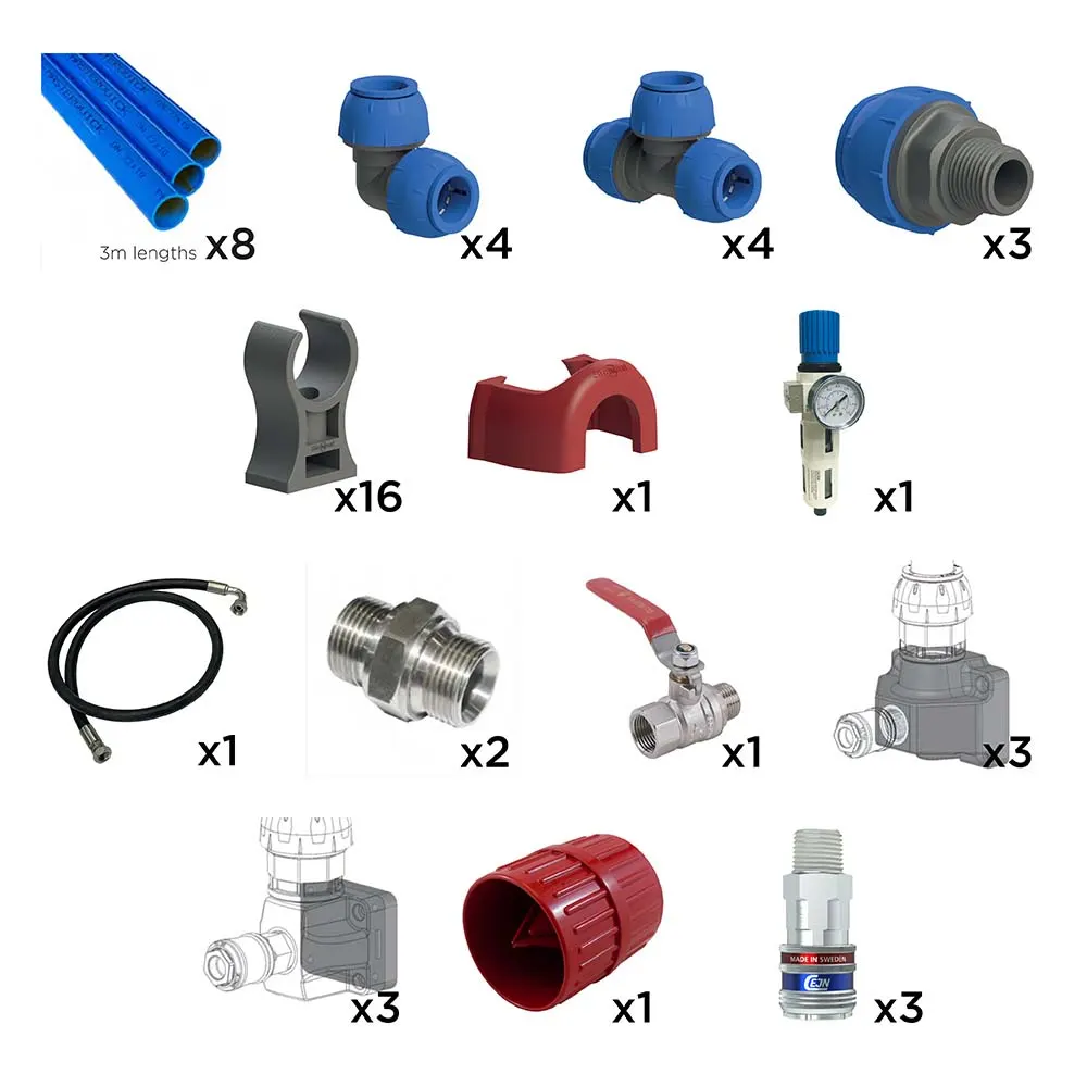 MASTER Q 24m x 22mm 3 x single outlet 315 series Nitto eSafe Workshop Piping Pack MQUICKWP1