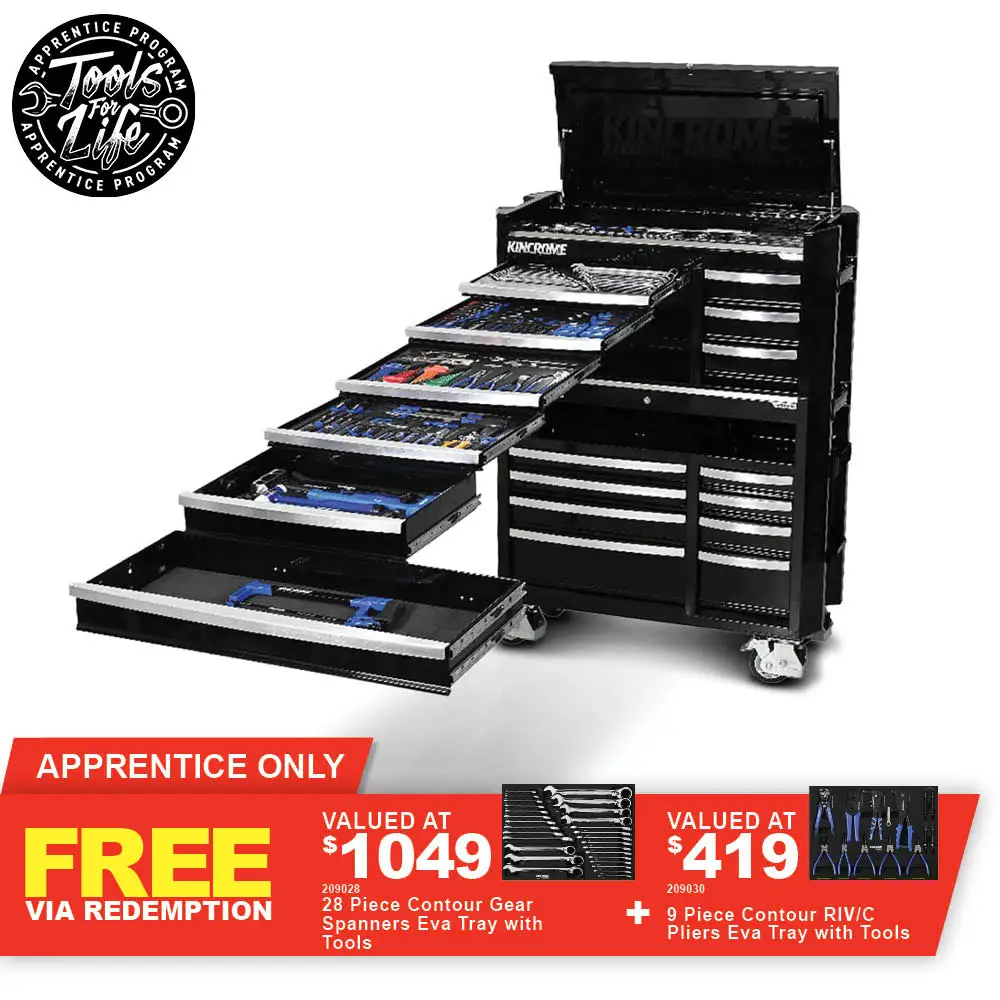 KINCROME Contour TFL Tool Trolley 470 Piece 17 Drawer Black P1823B