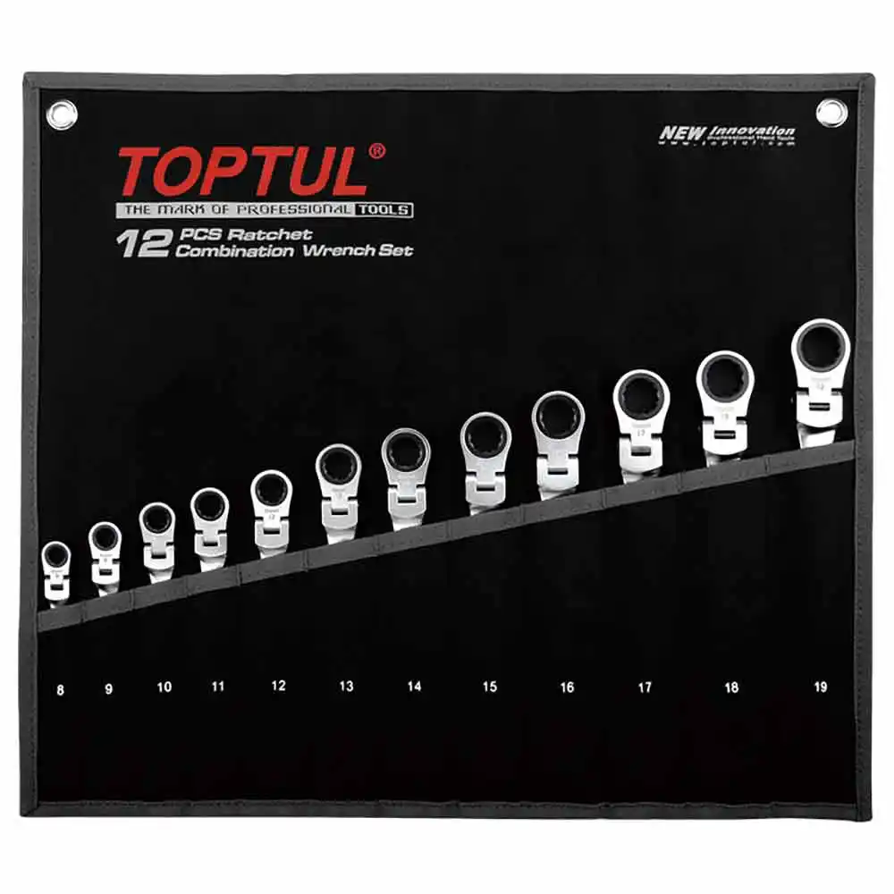 TOPTUL Flexible Ratchet Combination Wrench - 12 Piece GPAQ1204