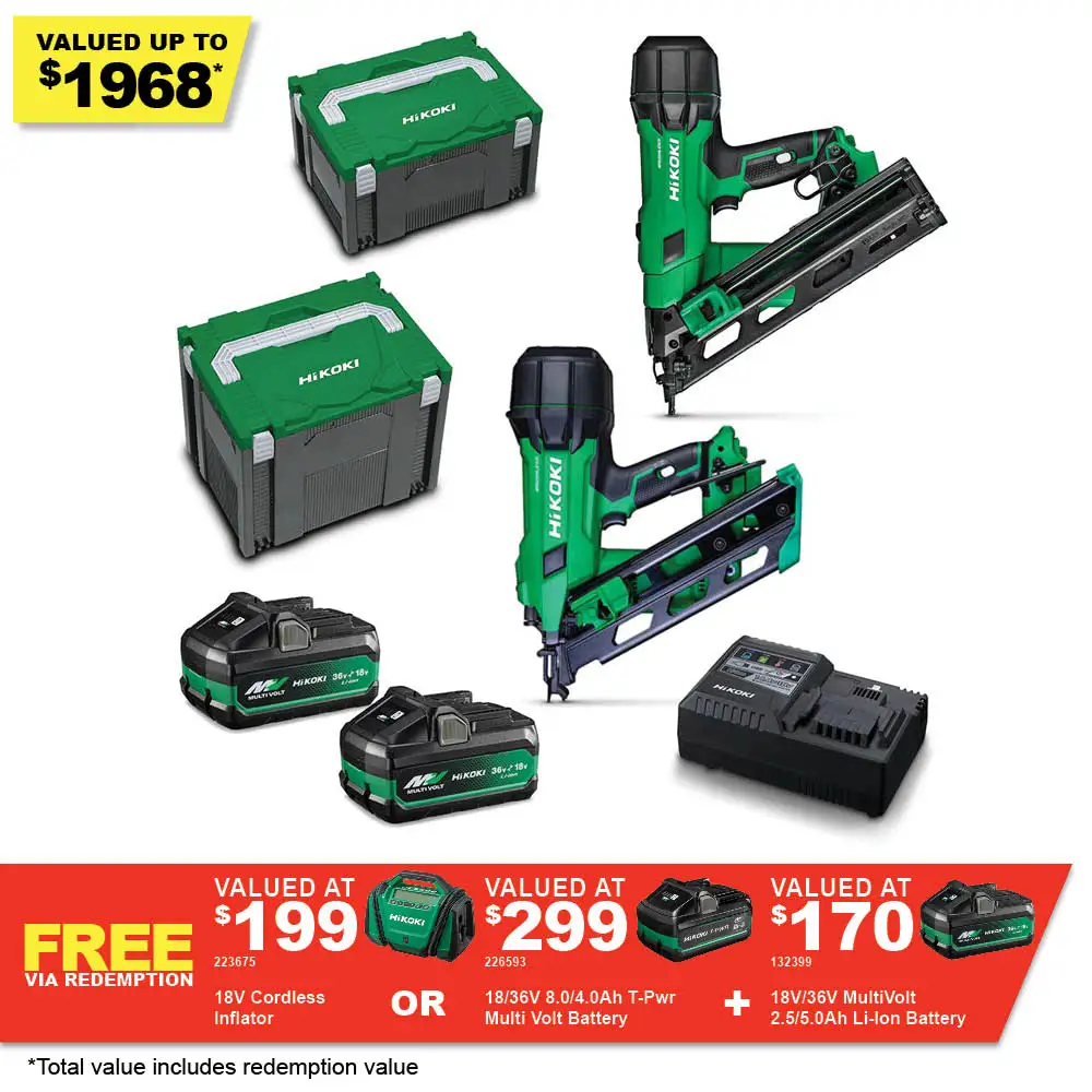 HIKOKI 18V 2 Piece 2 X 2.5/5.0ah Framer/Finisher Combo Kit FRAMERPROPACK(HRZ)