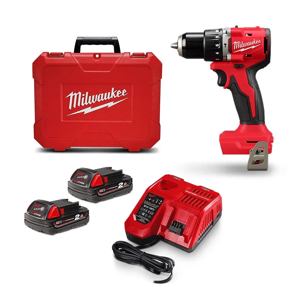 MILWAUKEE 18V Brushless 2 x 2.0Ah 13mm Hammer Drill/Driver Kit M18BLPDRC202C