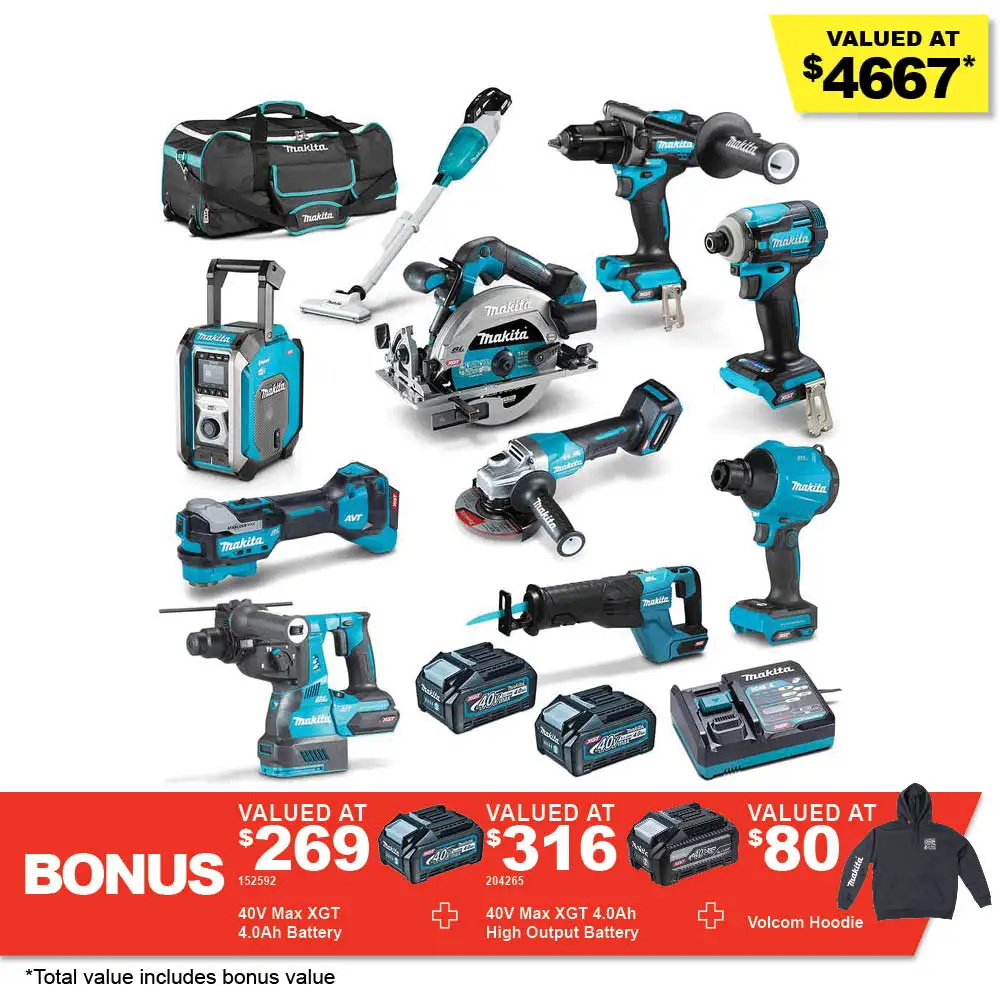 MAKITA 40V Max Brushless 10 Piece 2 x 4.0Ah Combo Kit DK0238G101