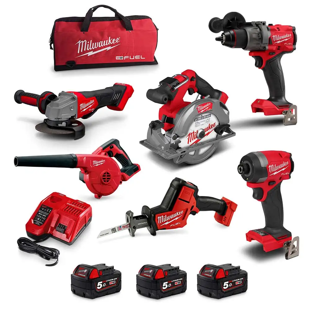 MILWAUKEE 18V FUEL 6 Piece 3 x 5.0Ah Combo Kit Power Pack M18FPP6A4BF503B