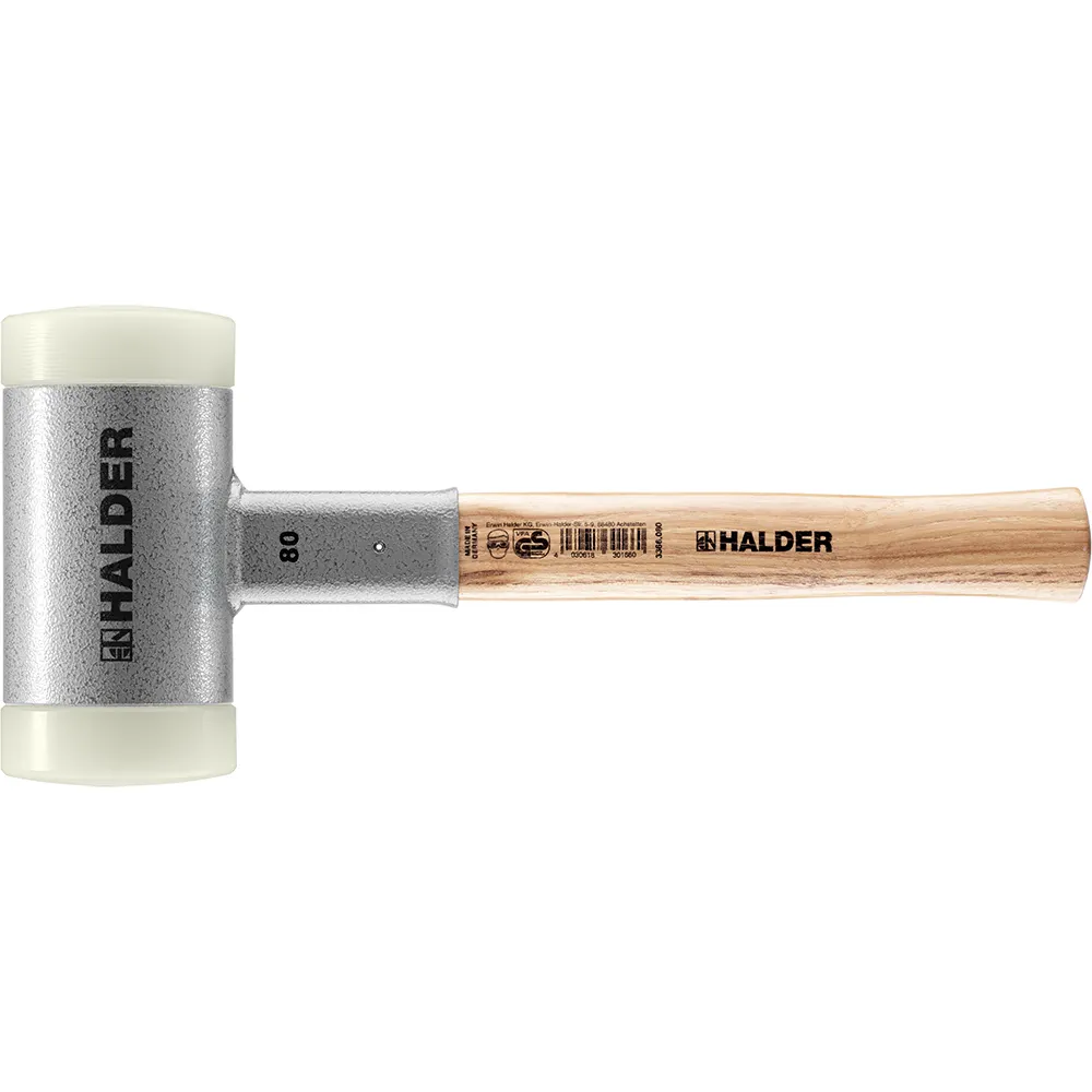 HALDER 80mm 3kg Dead Blow Hammer Nylon Tips Hickory Handle 3366.W80